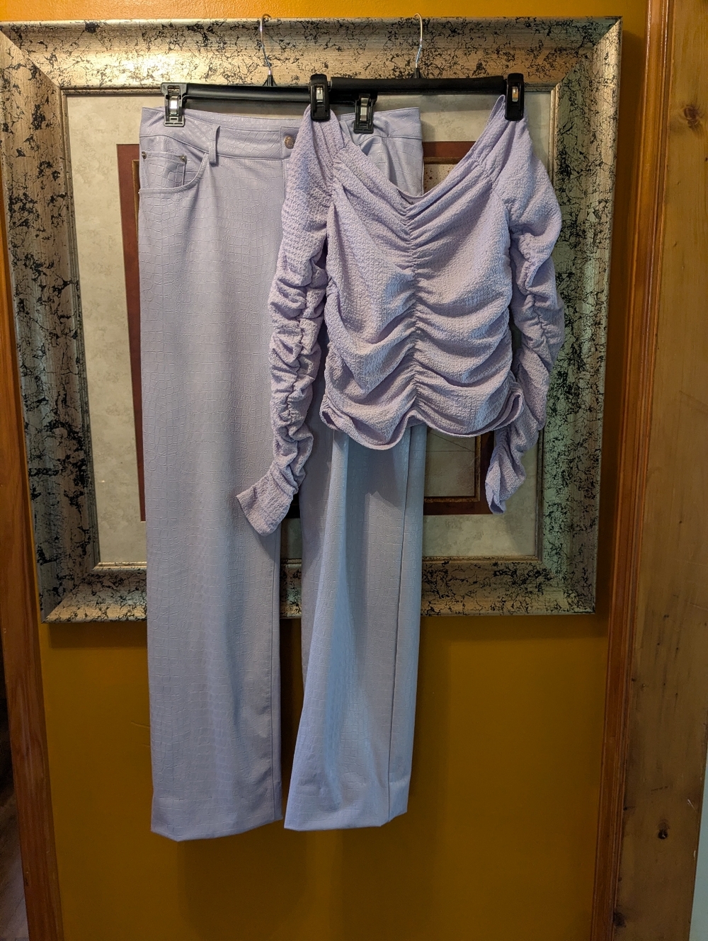 Lavender Textured Co-ord Set: Elodie Top (XS) & Naked Wardrobe Pants (L)